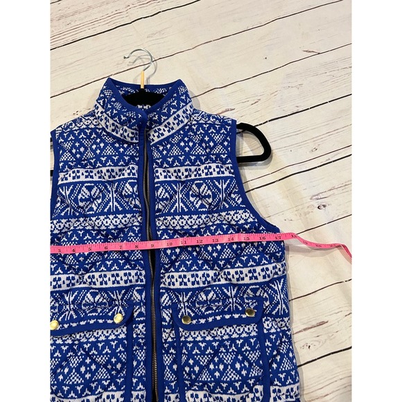 J.Crew Black Label Blue Nordic Vest White Winter Detail Size Medium Preppy - Picture 8 of 9